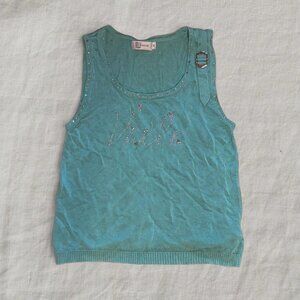Blue Rhinestone Y2k Buckle Tank Top